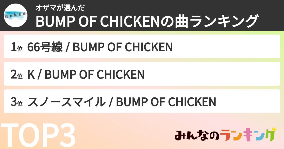 オザマさんの「BUMP OF CHICKENの曲ランキング」