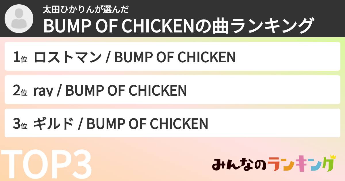 太田ひかりんさんの「BUMP OF CHICKENの曲ランキング」