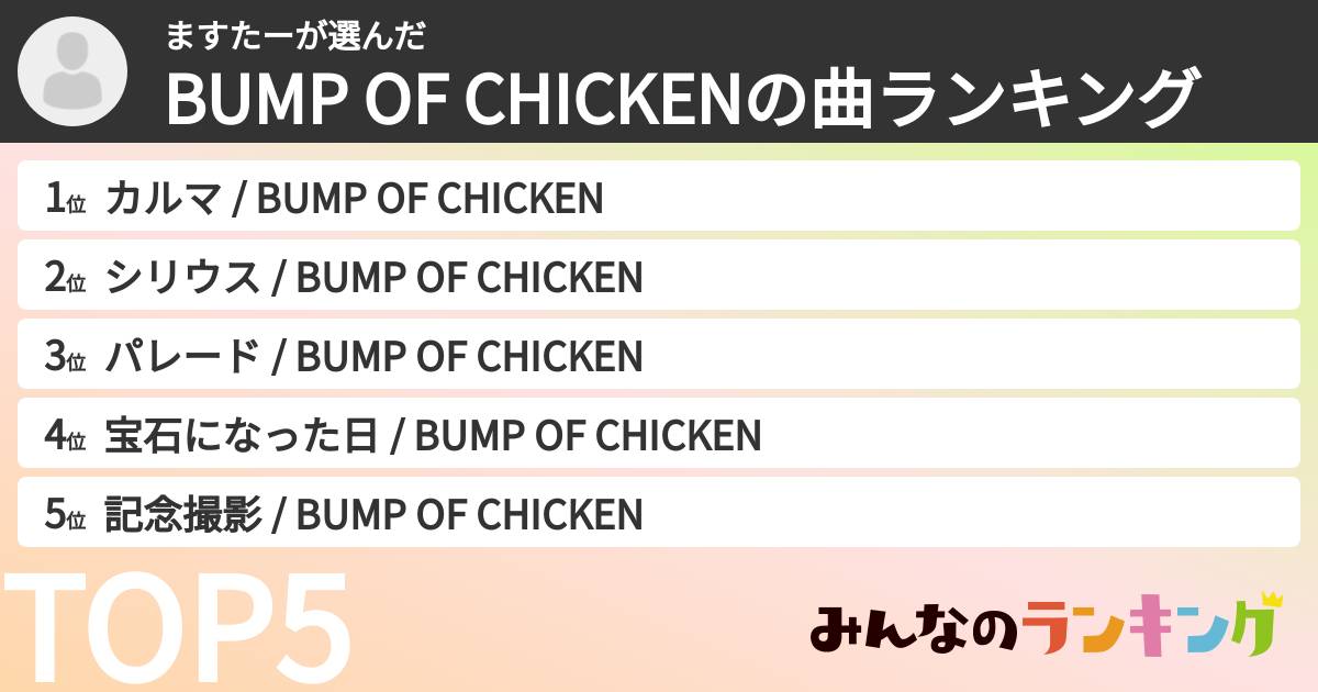 ますたーさんの「BUMP OF CHICKENの曲ランキング」