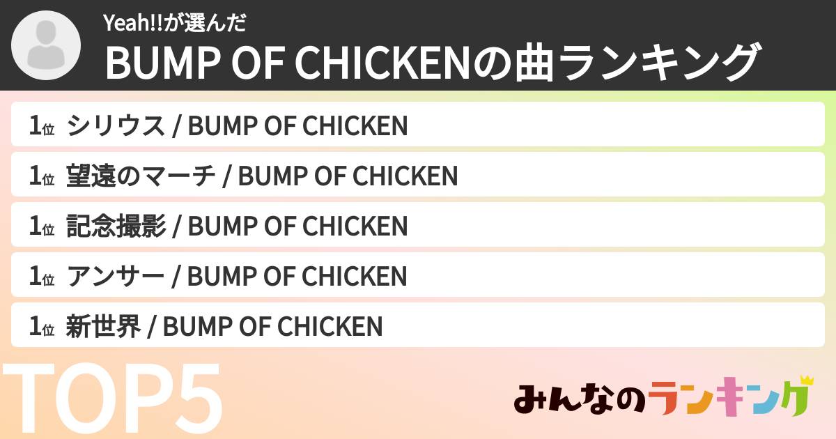 Yeah!!さんの「BUMP OF CHICKENの曲ランキング」