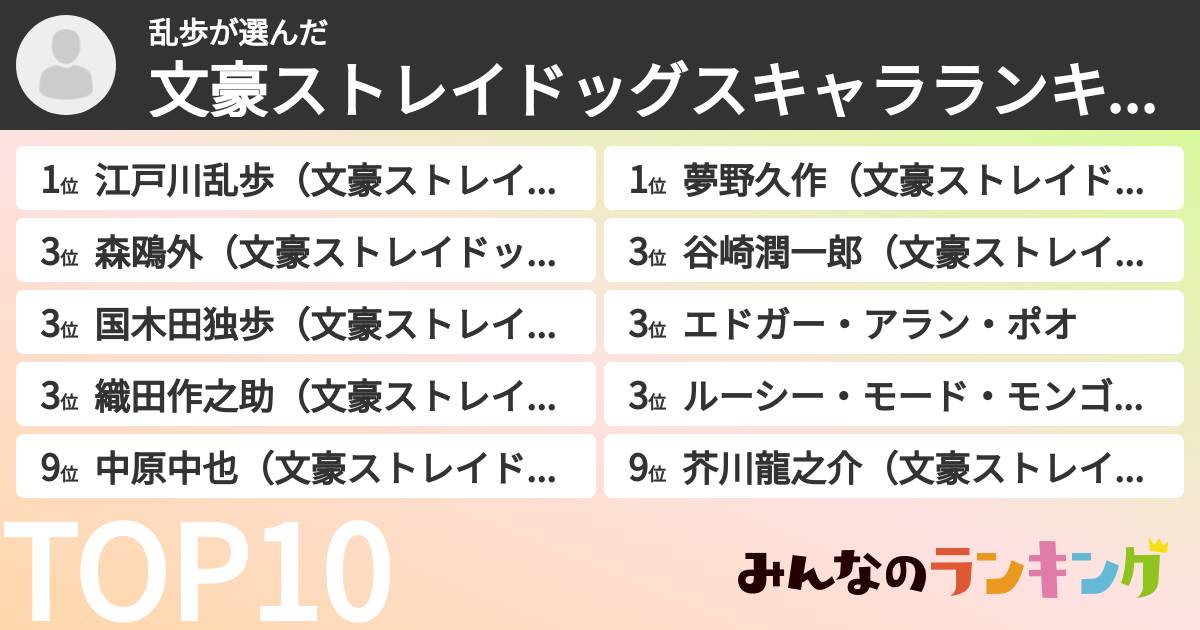江戸川乱歩の人気ランキングは？