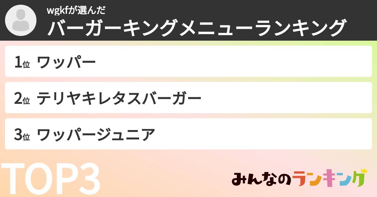 wgkfさんの「バーガーキングメニューランキング」