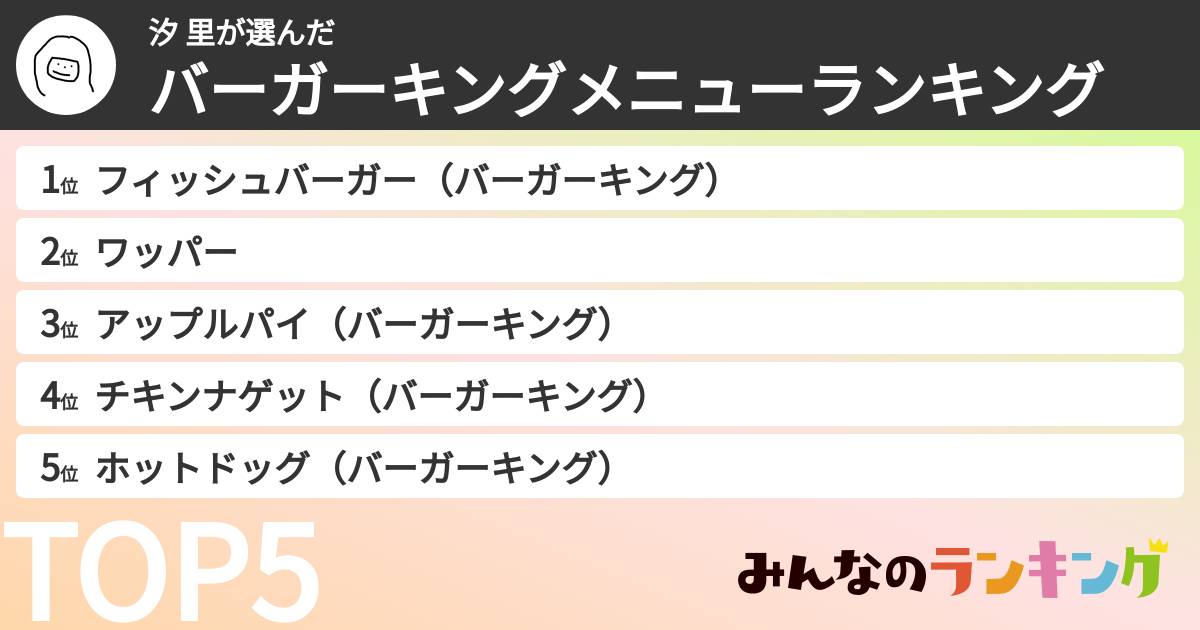 汐 里さんの「バーガーキングメニューランキング」