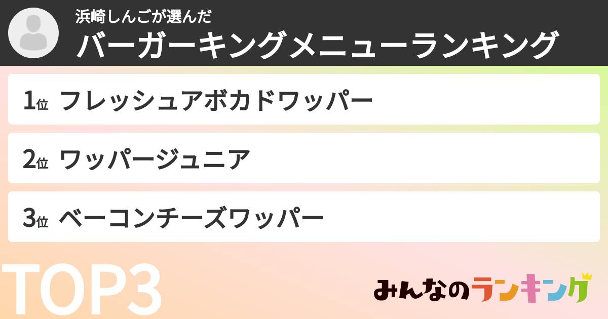 浜崎しんごさんの「バーガーキングメニューランキング」