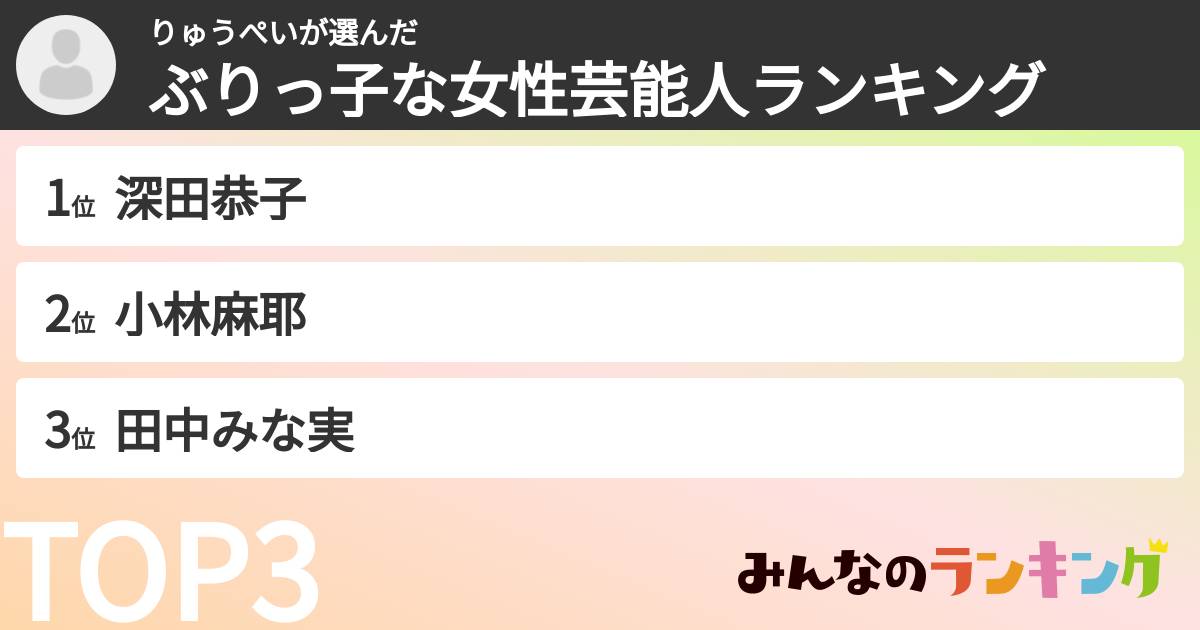 りゅうぺいさんの「ぶりっ子な女性芸能人ランキング」