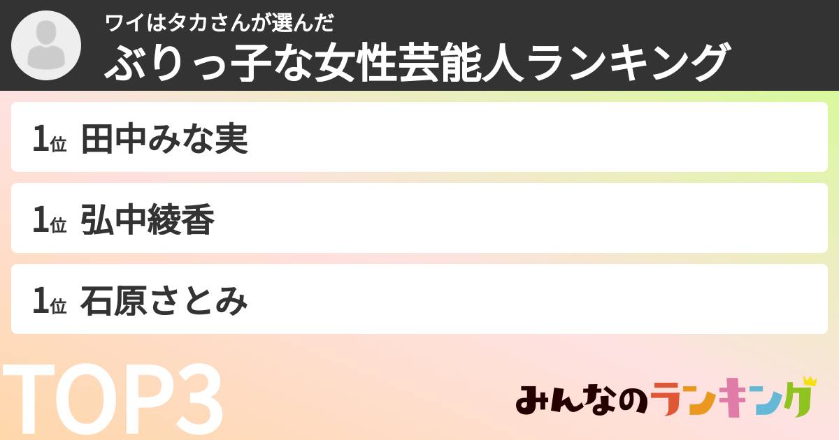 ワイはタカさんさんの「ぶりっ子な女性芸能人ランキング」