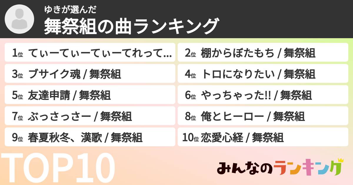 ゆきさんの「舞祭組の曲ランキング」