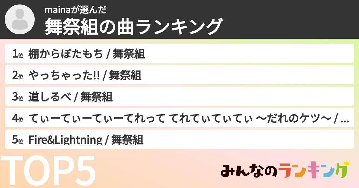 mainaさんの「舞祭組の曲ランキング」