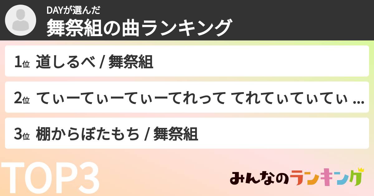 DAYさんの「舞祭組の曲ランキング」