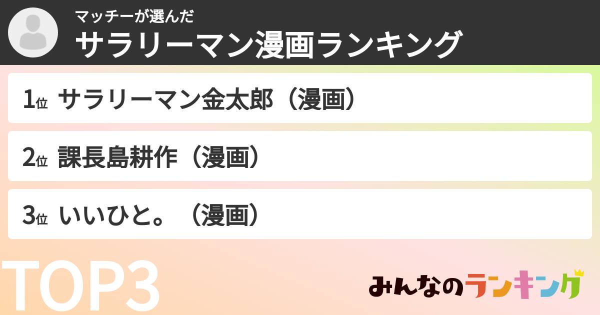 マッチーさんの「サラリーマン漫画ランキング」