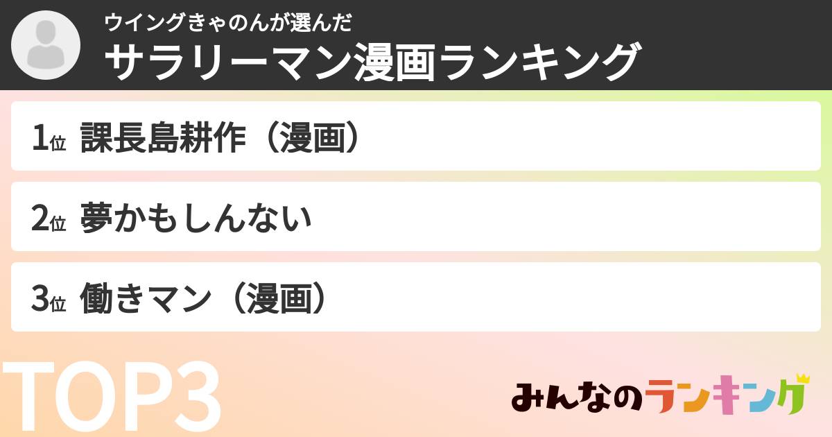 ウイングきゃのんさんの「サラリーマン漫画ランキング」
