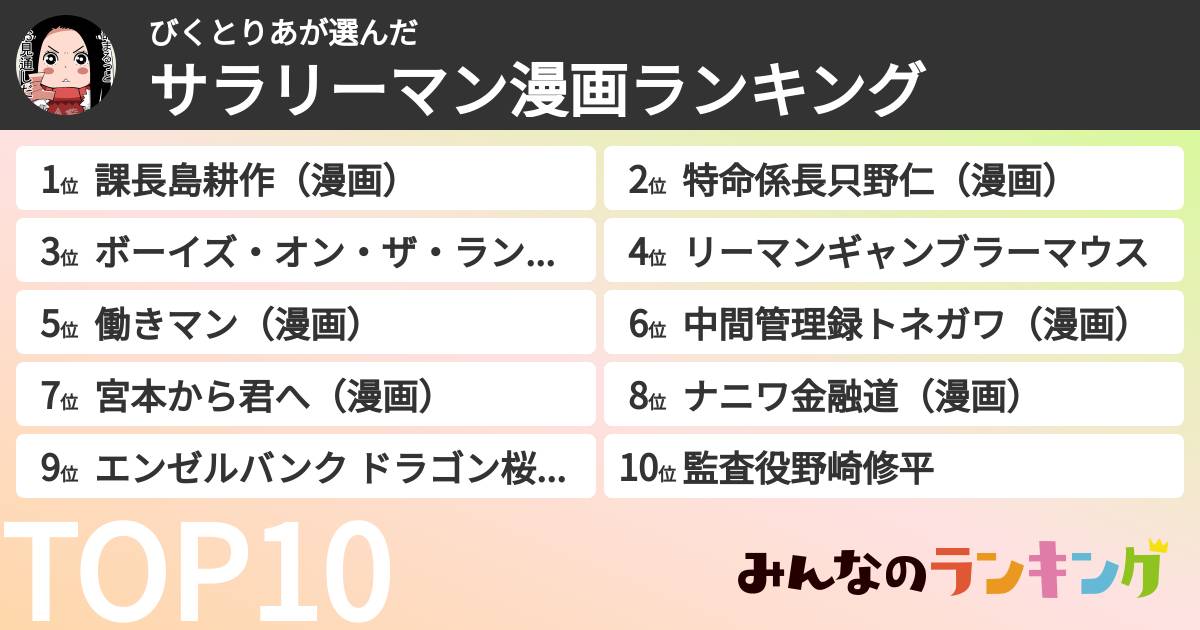 びくとりあさんの「サラリーマン漫画ランキング」