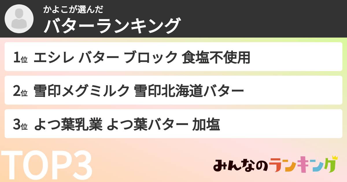 かよこさんの「バターランキング」