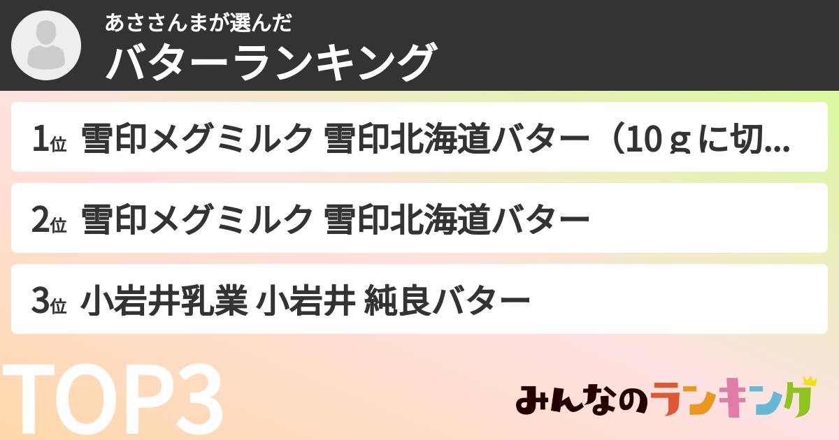 あささんまさんの「バターランキング」