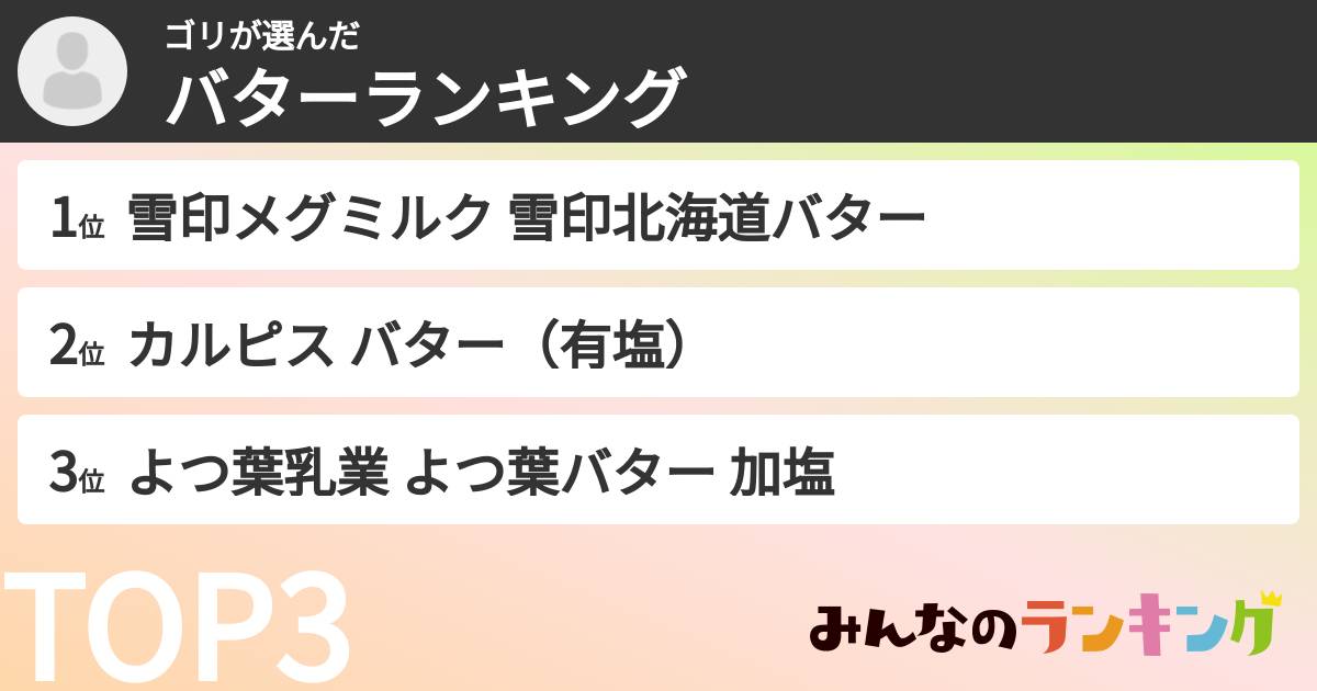 ゴリさんの「バターランキング」