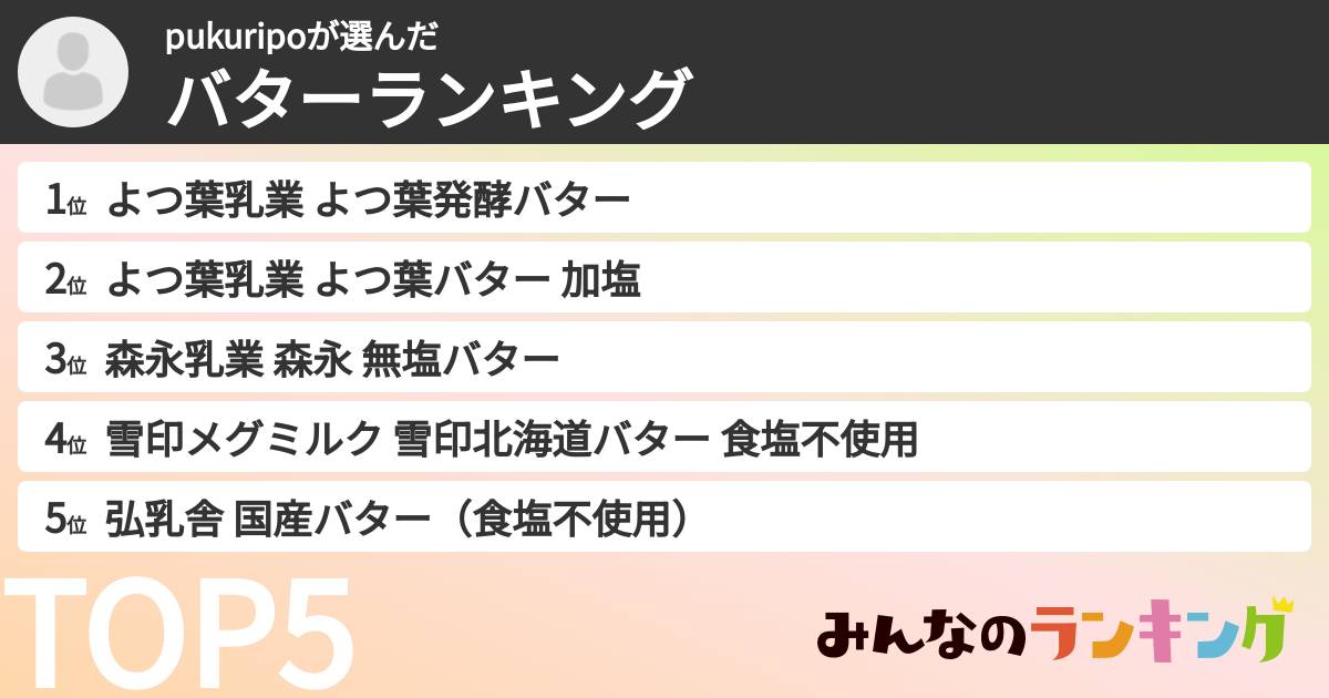 pukuripoさんの「バターランキング」