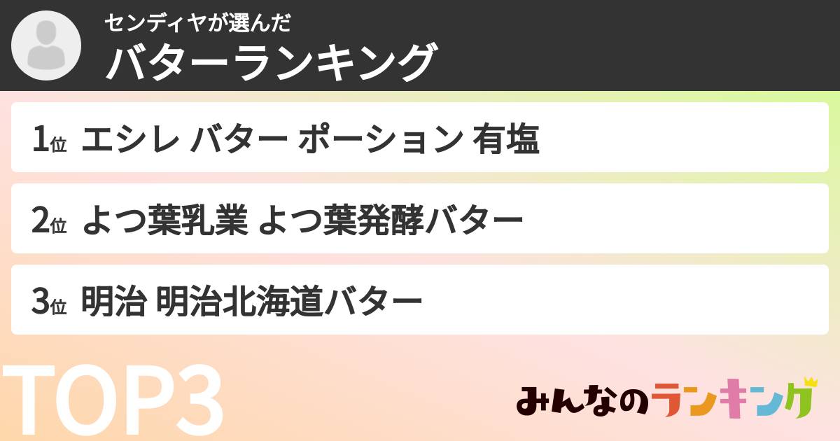 センディヤさんの「バターランキング」
