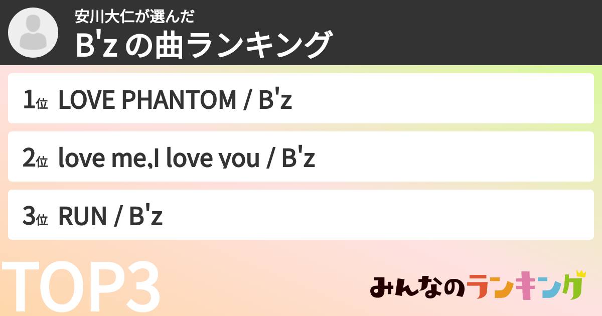 安川大仁さんの「B'z の曲ランキング」