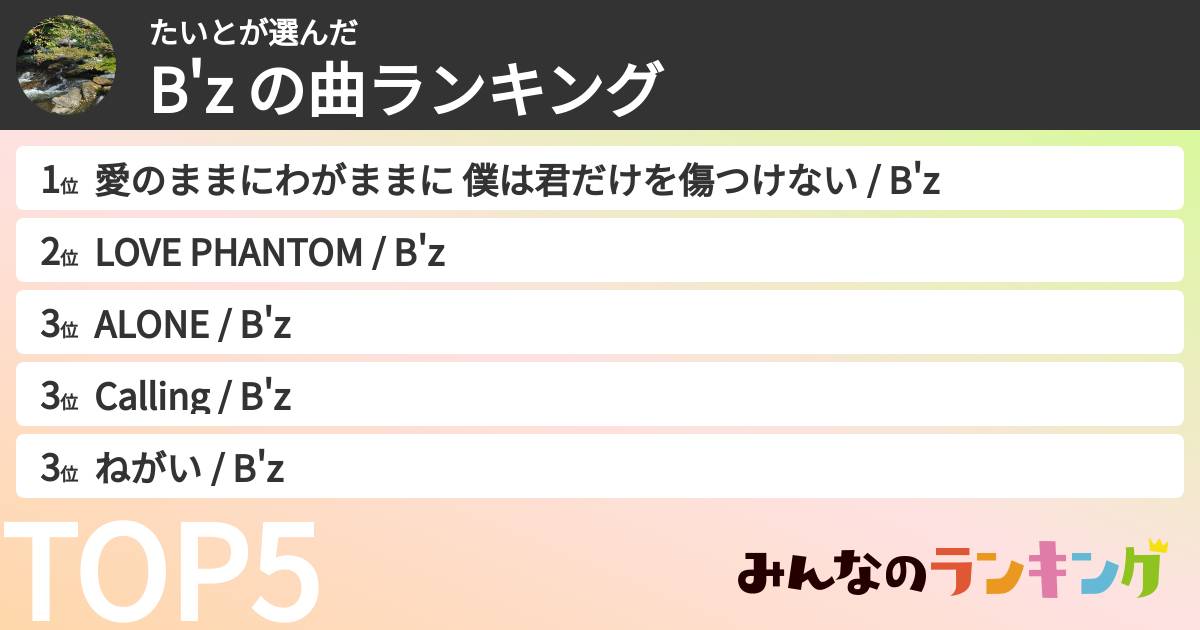 たいとさんの「B'z の曲ランキング」
