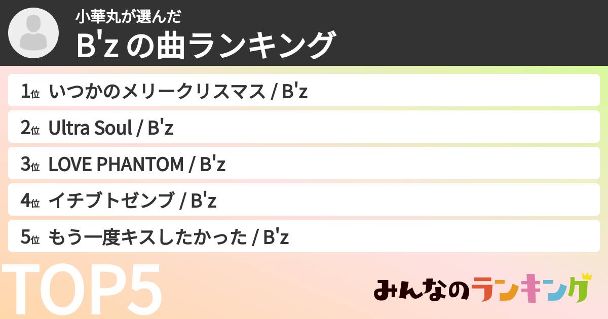 小華丸さんの「B'z の曲ランキング」
