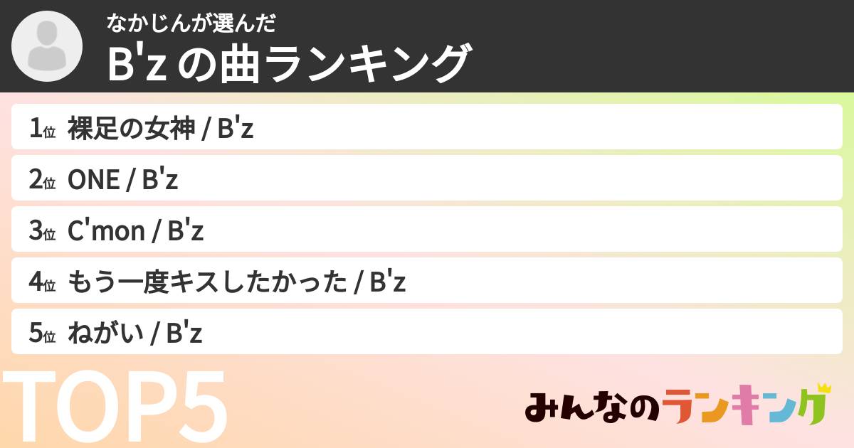 なかじんさんの「B'z の曲ランキング」