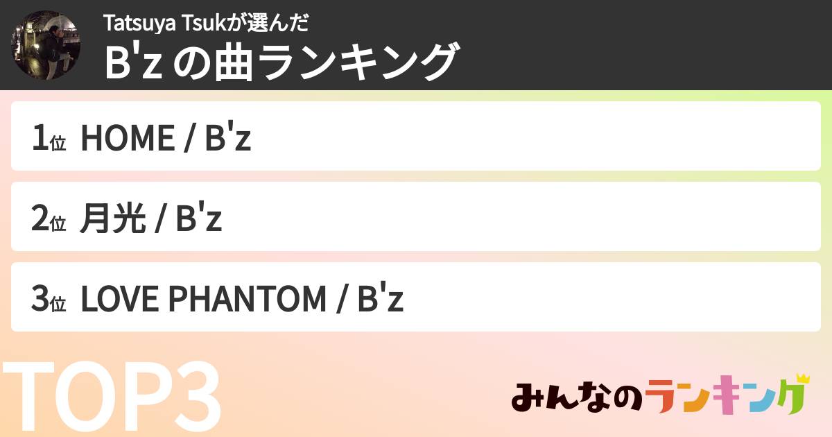 Tatsuya Tsukさんの「B'z の曲ランキング」