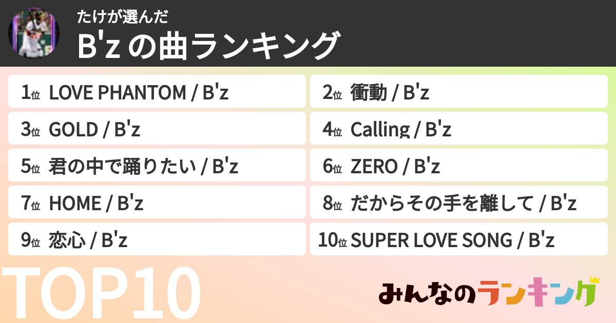 たけさんの「B'z の曲ランキング」