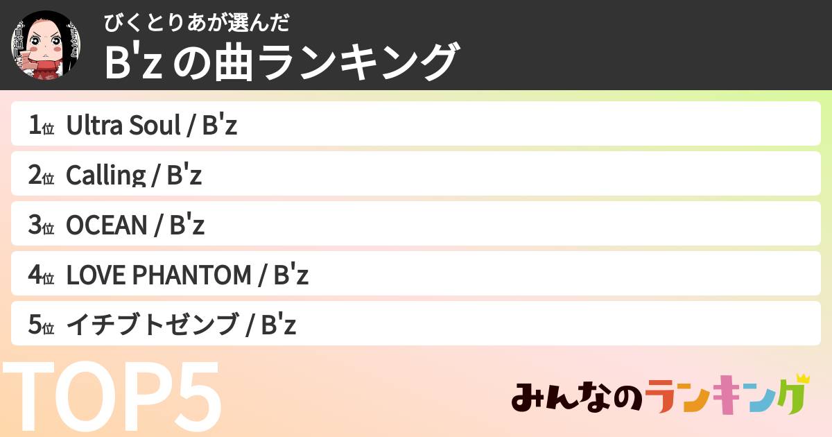 びくとりあさんの「B'z の曲ランキング」