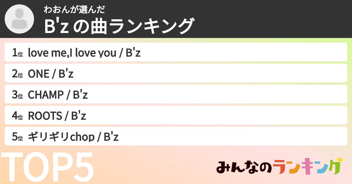 わおんさんの「B'z の曲ランキング」