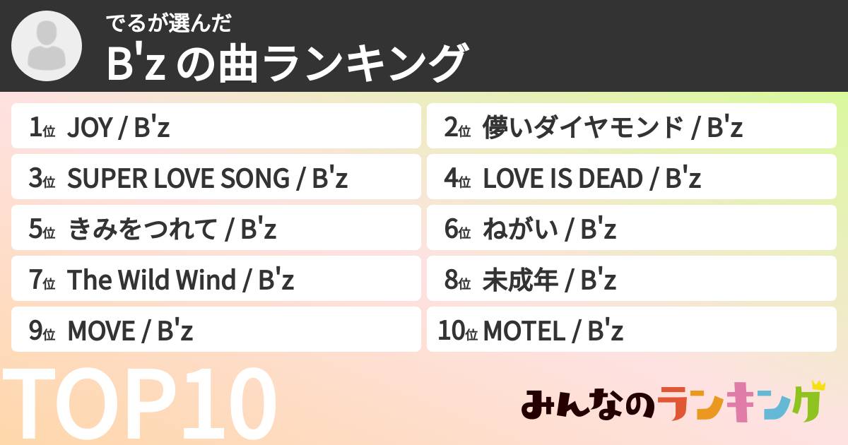 でるさんの「B'z の曲ランキング」
