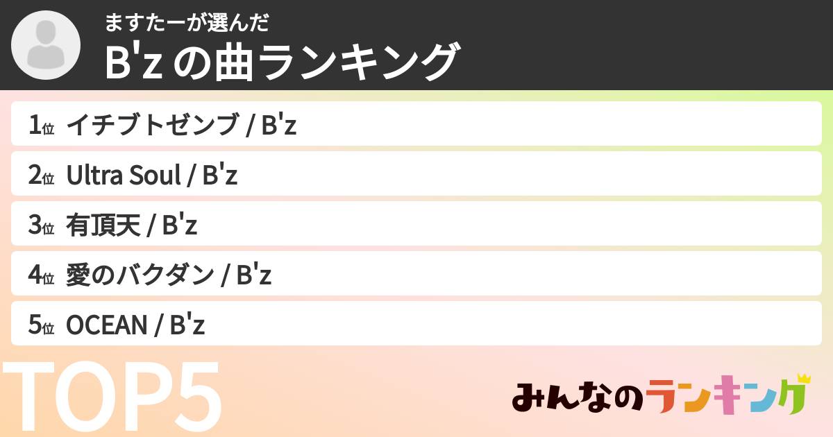 ますたーさんの「B'z の曲ランキング」