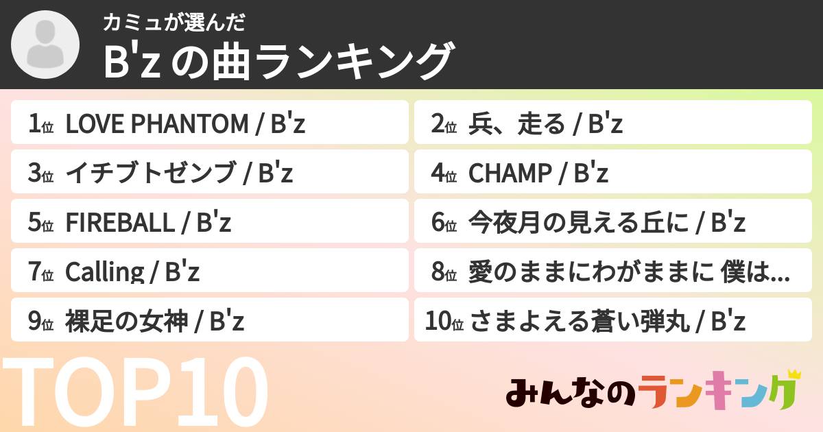 カミュさんの「B'z の曲ランキング」