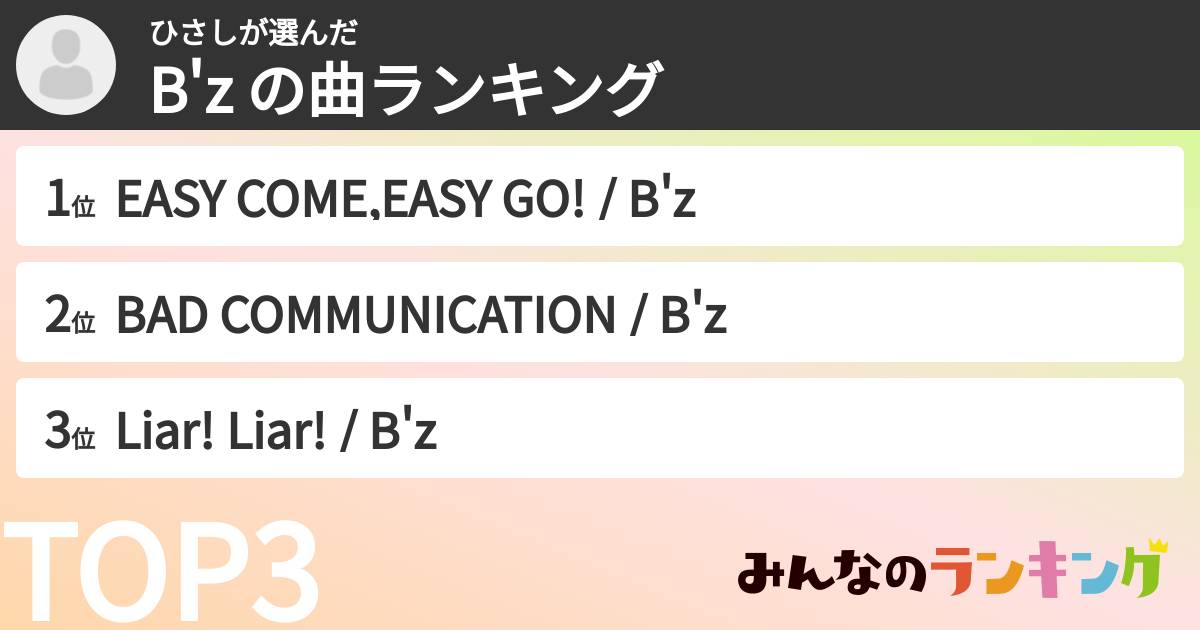 ひさしさんの「B'z の曲ランキング」