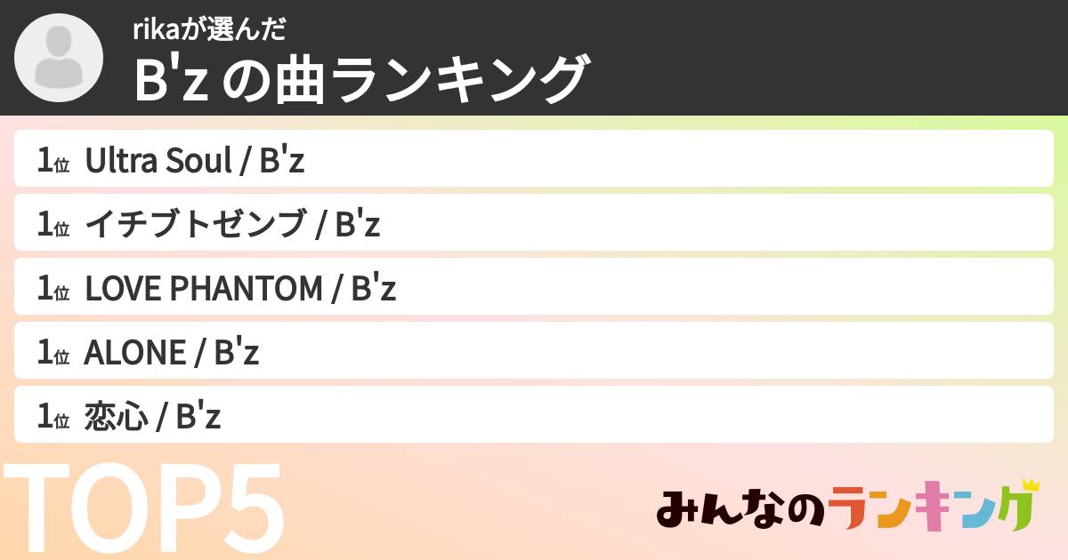 rikaさんの「B'z の曲ランキング」