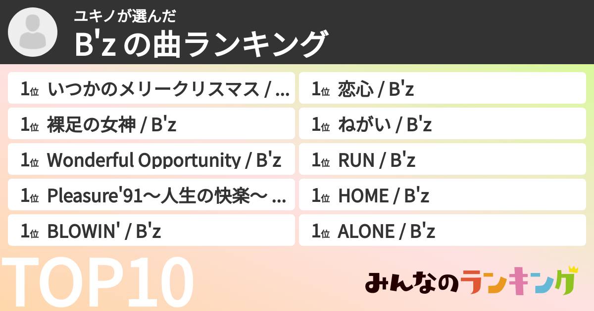 ユキノさんの「B'z の曲ランキング」