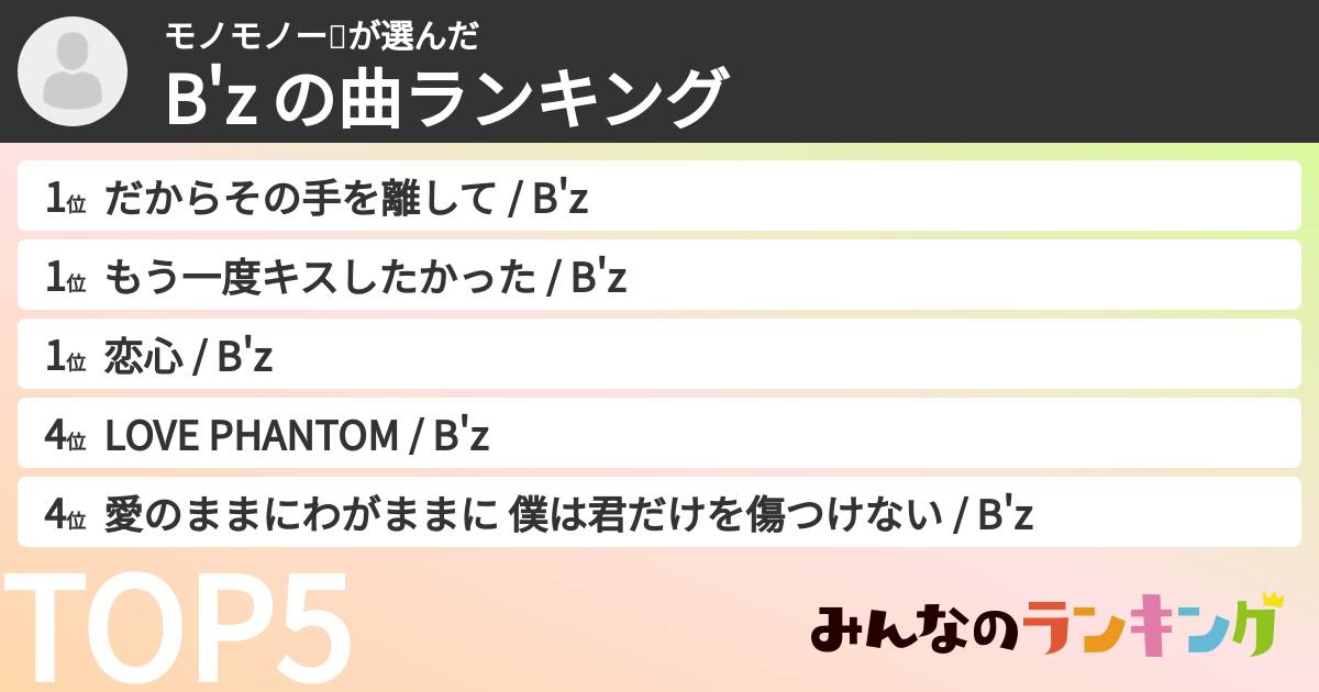 モノモノー🍑さんの「B'z の曲ランキング」