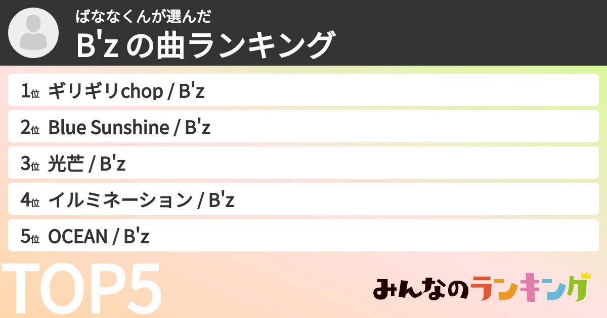 ばななくんさんの「B'z の曲ランキング」