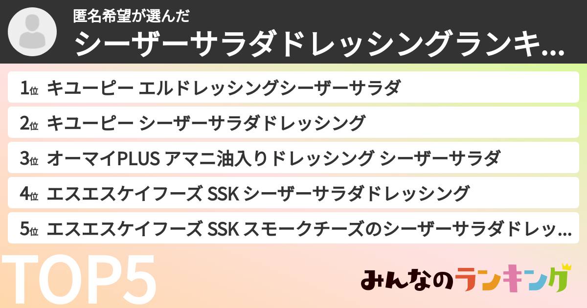 匿名希望さんの「シーザーサラダドレッシングランキング」