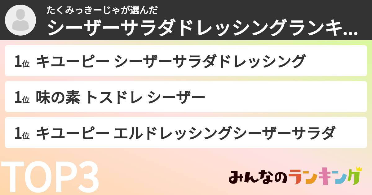たくみっきーじゃさんの「シーザーサラダドレッシングランキング」