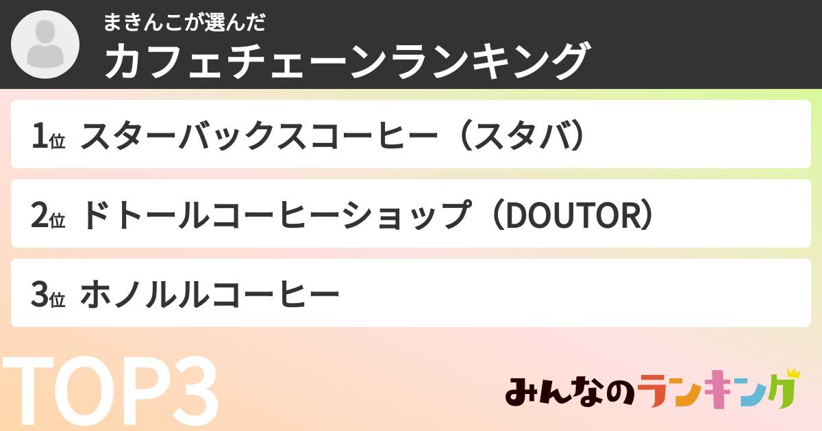 まきんこさんの「カフェチェーンランキング」