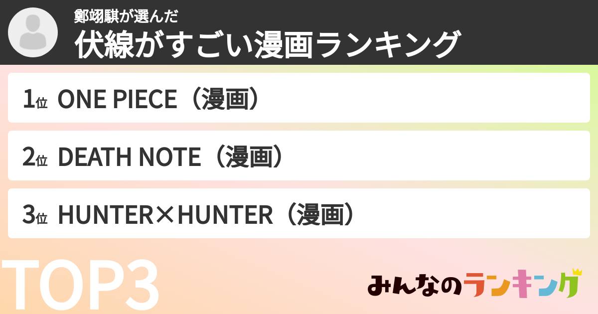 鄭翊騏さんの「伏線がすごい漫画ランキング」