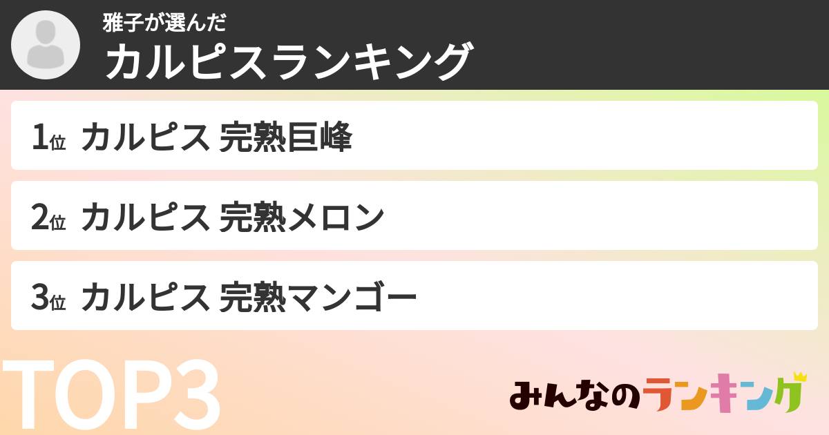 雅子さんの「カルピスランキング」