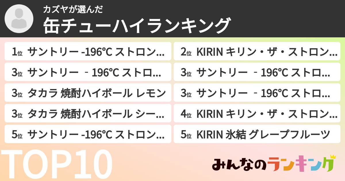 カズヤさんの「缶チューハイランキング」