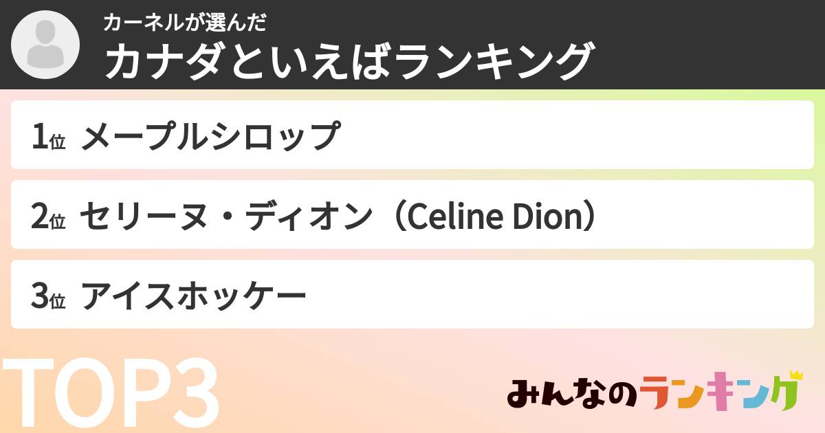 カーネルさんの「カナダといえばランキング」
