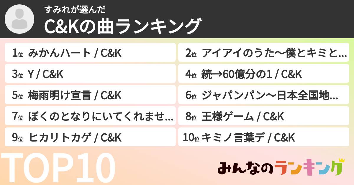 すみれさんの「C&Kの曲ランキング」
