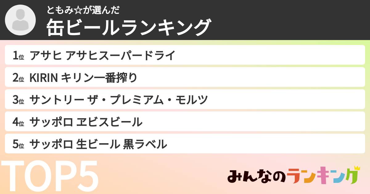 ともみ☆さんの「缶ビールランキング」