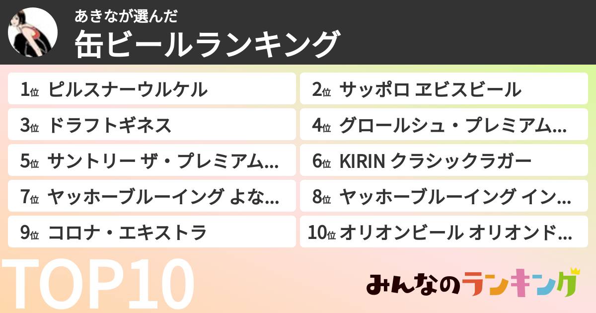 あきなさんの「缶ビールランキング」