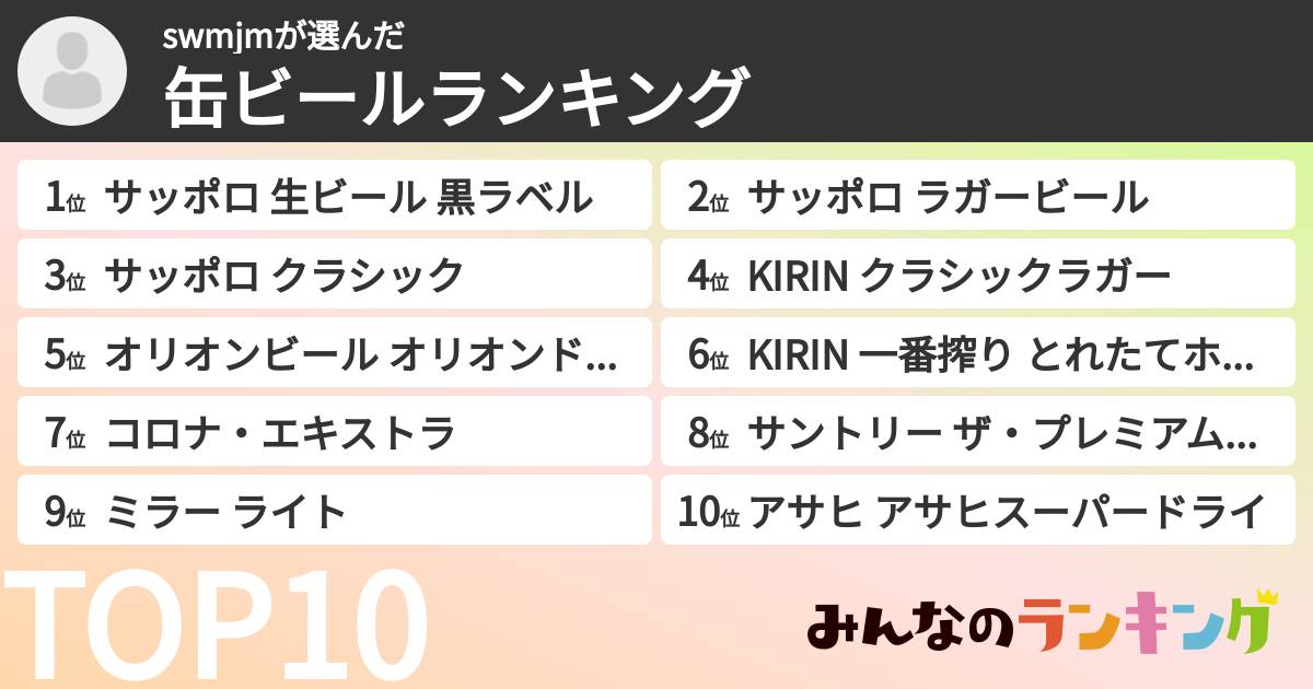 swmjmさんの「缶ビールランキング」