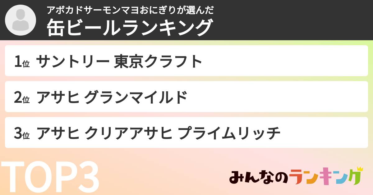 アボカドサーモンマヨおにぎりさんの「缶ビールランキング」