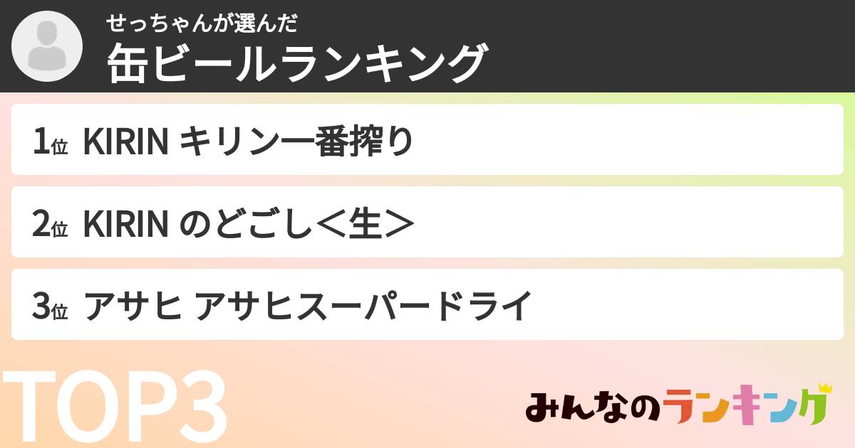 せっちゃんさんの「缶ビールランキング」
